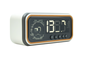 Unique digital alarm clock with large display and multiple functions for practical use in any room setting png