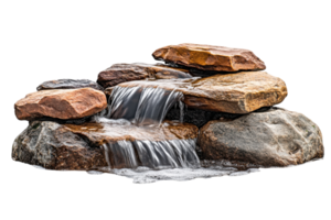 Natural stone waterfall creating a serene atmosphere in a garden setting png