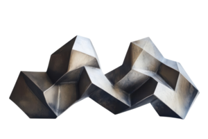 Modern geometric sculpture created with metallic materials showcasing dynamic shapes and reflections png