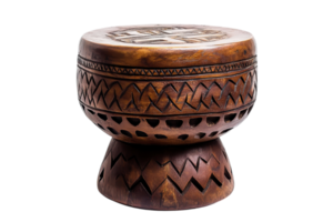 Handcrafted wooden stool with intricate carvings displayed on a white background png