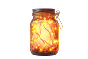Glowing jar with warm fairy lights creating a cozy atmosphere during an evening png