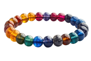Colorful gemstone bracelet with various gemstones arranged in a circular design, showcasing different hues and textures under natural light png