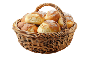 Freshly baked rolls in a woven basket ready for serving at a casual gathering png