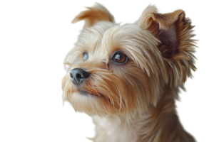 Yorkshire terrier gazing calmly with bright eyes and soft fur, showcasing a serene expression png
