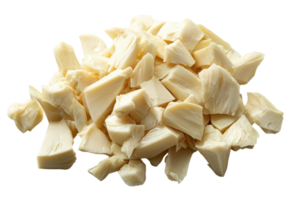 Chopped pieces of plant-based cheese alternative ready for cooking or snacking in a clean kitchen setting png