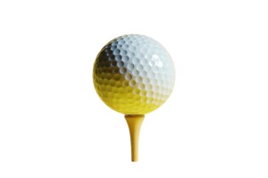 Unique yellow and white golf ball on a tee showcasing vibrant colors and distinct texture at a golf course setting png
