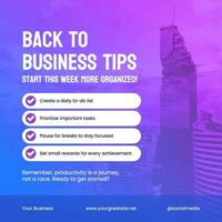 blue purple modern  gradient back to business tips template