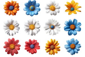 Beautiful array of colorful flowers in various shapes and sizes on a light background png