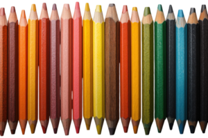 Collection of colored pencils arranged in a vibrant spectrum for art projects and creativity png
