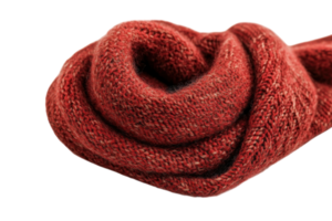 Cozy red knitted scarf displayed on a neutral background highlighting its texture and warmth png