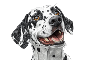 Happy Dalmatian dog with distinct spots and bright eyes in joyful expression png
