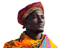Portrait of a man in traditional attire with vibrant colors and intricate patterns in a cultural setting png