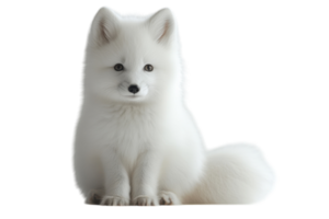 Cute fluffy white fox sits gracefully against a plain background in a serene pose during daytime png