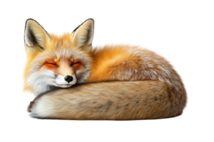 Fox curled up and sleeping peacefully with a soft fur coat in a cozy position png