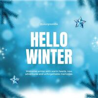 3d blue white hello winter instagram post template
