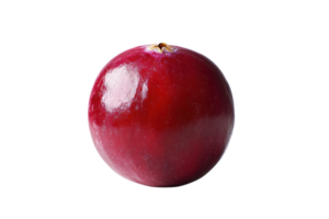 Fresh red plum resting on a white surface showcasing its vibrant color and smooth texture in natural light png