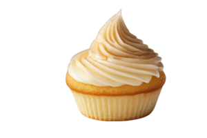 Delicious vanilla cupcake with swirled frosting on a simple white background png