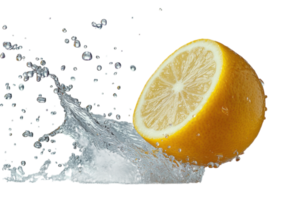 Lemon splashing in water creates a refreshing scene perfect for culinary inspiration png