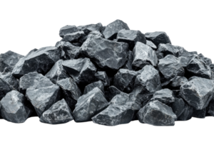 Pile of dark rocks showcasing rough textures and irregular shapes in a minimalistic setting png