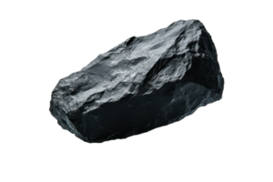 A large black stone with rough surface texture presented on a white background emphasizing its natural shape png