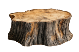 Sturdy wooden stump with natural grain patterns resting on a white background in a studio setting png