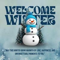 Blue Welcome Winter Greetings with Snowman for Instagram Post template