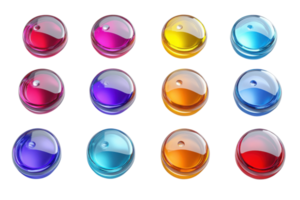 Colorful round decorative gems arranged in a grid pattern on a white background png