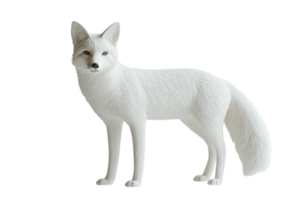 White fox standing gracefully on a white background with detailed fur texture and a curious expression, showcasing natural elegance and poise png
