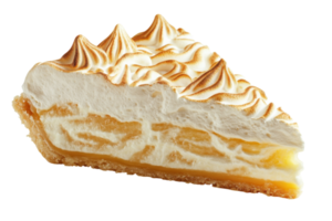 Delicious slice of lemon meringue pie on a white background showcasing creamy filling and golden topping png