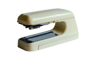 Vintage stapler on a white backdrop showcasing its ergonomic design and nostalgic charm while emphasizing functionality in office settings png