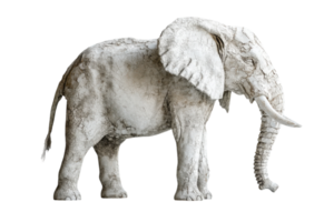 Grey elephant statue stands majestically under soft light in a decorative garden png