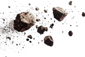 Rocks and debris scattered in a dynamic arrangement against a white background png