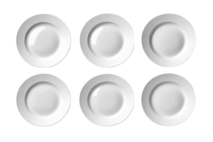 Six white ceramic plates arranged in a grid pattern on a plain background png