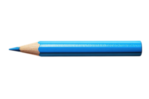 Vibrant blue colored pencil resting on a flat surface with a sharp tip ready for use in creative projects png