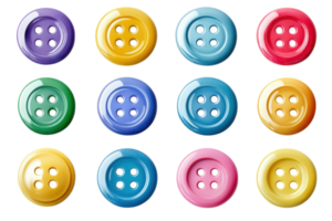 Colorful collection of buttons arranged in a grid pattern showcasing various shades and styles for crafting projects png