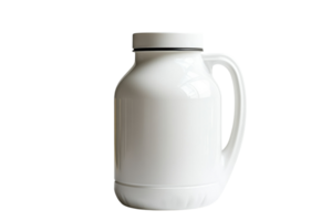 Wide white beverage jug designed for outdoor activities, showcasing a minimalistic style and practical features for easy transport png