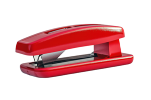 Bright red stapler placed on a clean white background for office use and organization tasks png