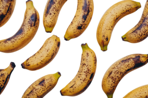 Fresh ripened bananas scattered on a plain white background showcasing their texture and color variations png