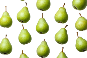 Green pears arranged in a pattern on a white background showcasing their fresh and vibrant appearance png