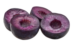 Sliced purple fruit showcasing vibrant interior with distinct texture and color png
