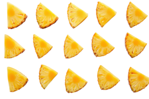 Fresh pineapple slices arranged in a decorative pattern on a white background for culinary presentation png