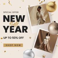 Soft Polaroid New Year Sale Instagram Post template