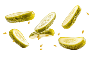 Floating cucumber slices arranged artistically against a clean background in a bright and fresh culinary concept png