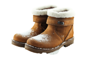 Snowy winter boots with fur lining creating a cozy, warm aesthetic for cold weather outings png