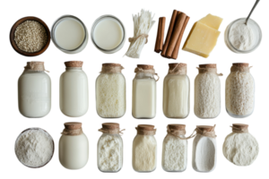 Various ingredients arranged on a countertop for cooking and baking preparations png