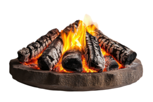 Warm glow of glowing embers and flames in a rustic stone fire pit during a cool evening gathering png