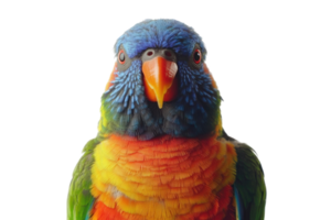 Colorful lorikeet perched and looking directly at the camera in bright lighting png
