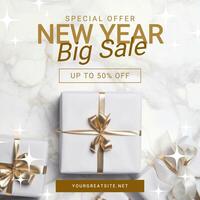 Beige Sparkling New Year Sale Instagram Post template