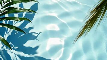 Tranquil summer scene with palm leaf shadow on rippling turquoise water pool surface copy space for your text summer background video