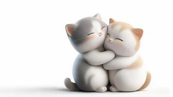 3d icon valentine Two cartoon cats hugging each other on transparent background video